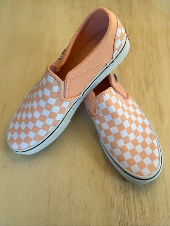 Vans Shoes - NWOT VANS Peach & White Checker Slip-On Sneakers
